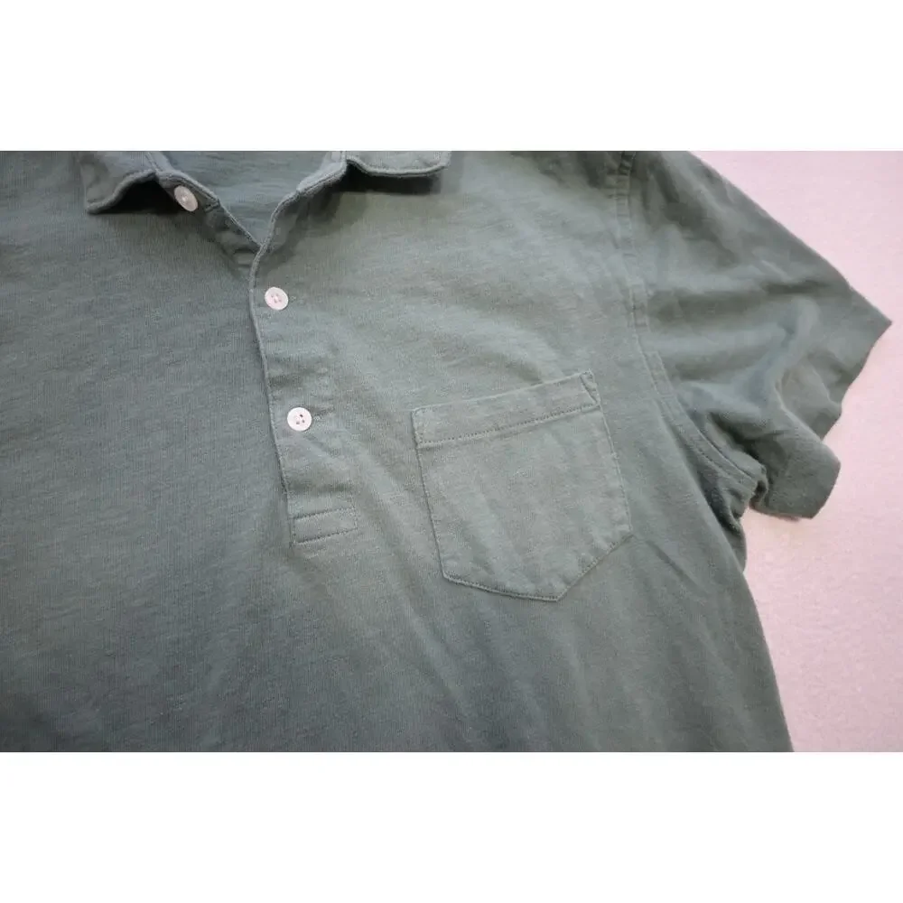 J Crew Casual‎ Polo Shirt Short Sleeve Green Slub Cotton Mens Size Small